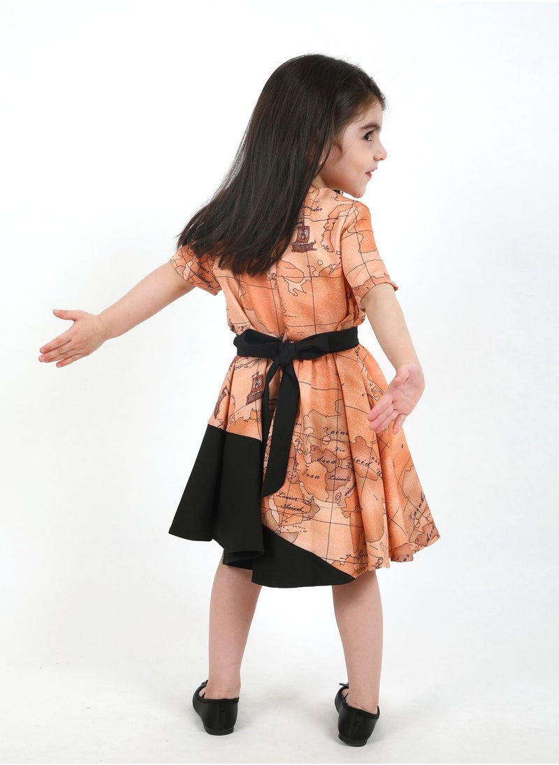 FULL JOY Girls' Dress with text sleeves with  elegant design, Onion-Black  - Image 5