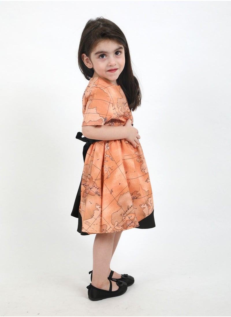 FULL JOY Girls' Dress with text sleeves with  elegant design, Onion-Black  - Image 4