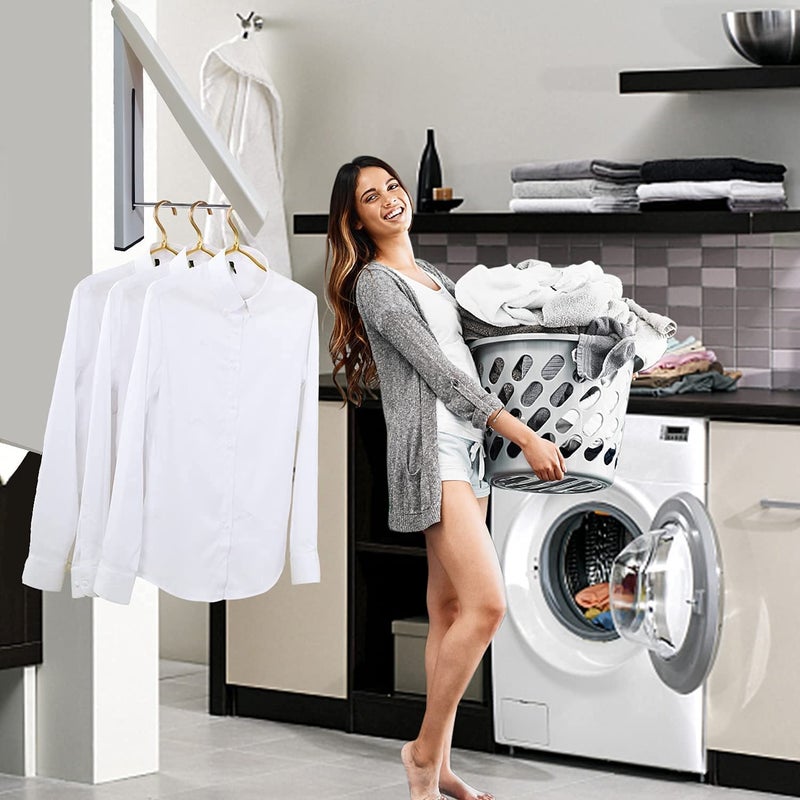 Cozron Cozron Folding Retractable Clothes RackLaundry Room Drying Rack Wall Mounted Clothes Hanger Foldable Wall Mount Indoor Outdoor Metal Plastic Multicolor - Image 4