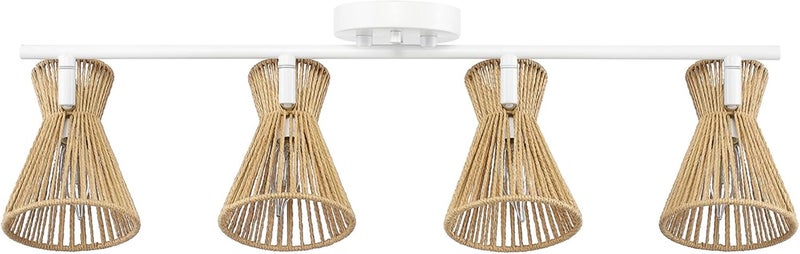 Globe Electric 64000050 28" 4-Light Track Lighting, Matte White, Natural Twine Shades, Ceiling Light, Pivot Shade, Kitchen Lights, 4 Bulb Track-Light - Image 1
