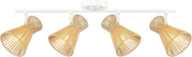 Globe Electric 64000050 28" 4-Light Track Lighting, Matte White, Natural Twine Shades, Ceiling Light, Pivot Shade, Kitchen Lights, 4 Bulb Track-Light - Image 5