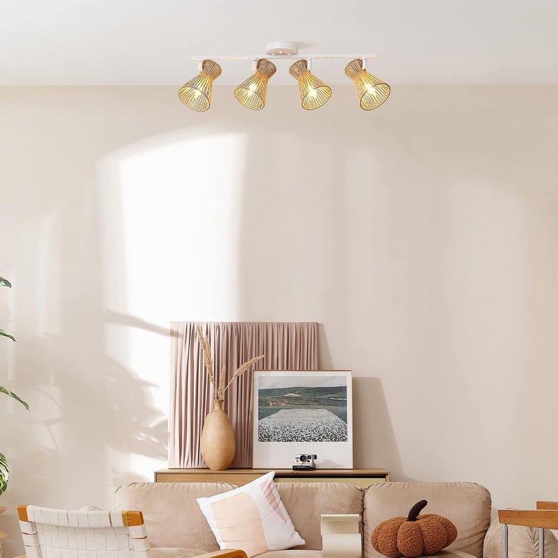 Globe Electric 64000050 28" 4-Light Track Lighting, Matte White, Natural Twine Shades, Ceiling Light, Pivot Shade, Kitchen Lights, 4 Bulb Track-Light - Image 3