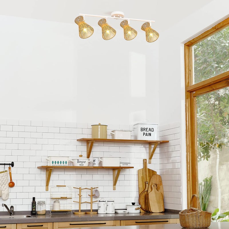 Globe Electric 64000050 28" 4-Light Track Lighting, Matte White, Natural Twine Shades, Ceiling Light, Pivot Shade, Kitchen Lights, 4 Bulb Track-Light - Image 4