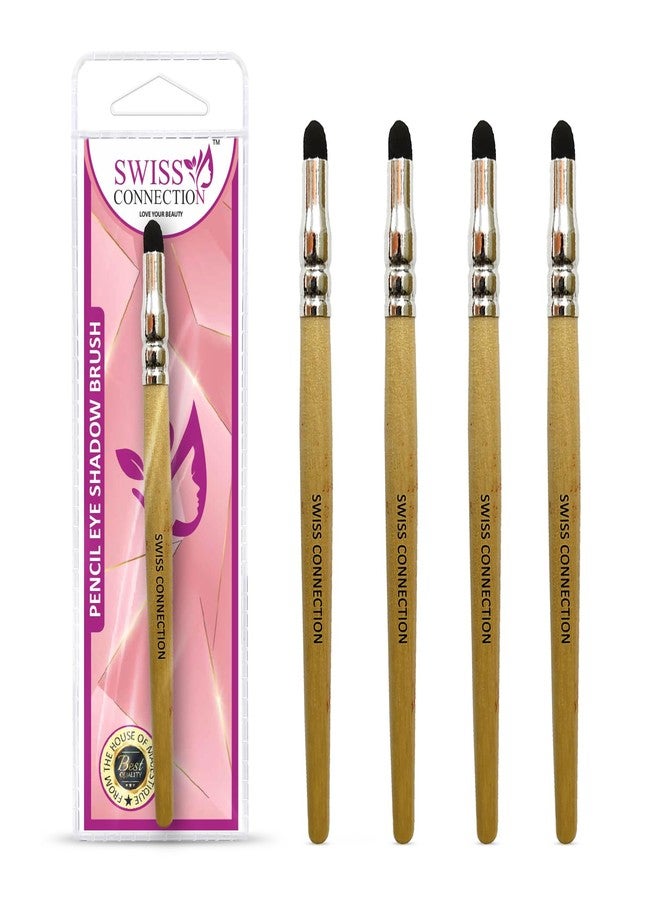 Swiss Connection Eyeshadow Blending Brush Pencil Brush Super Soft Firm Vegan Fiber Bristles Powder & Cream Eyeshadow Wooden Handle Aluminium Ferrule Eye Makeup Tool With soft bristles(Pack of 4) - Image 1