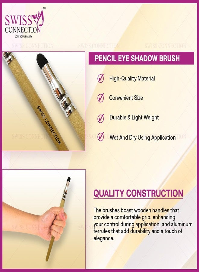 Swiss Connection Eyeshadow Blending Brush Pencil Brush Super Soft Firm Vegan Fiber Bristles Powder & Cream Eyeshadow Wooden Handle Aluminium Ferrule Eye Makeup Tool With soft bristles(Pack of 4) - Image 3