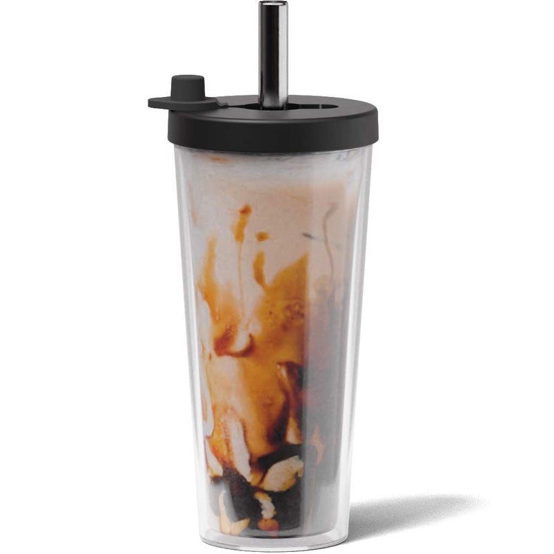 Dodoko Reusable Boba Cup and Straw Boba Tea Cup Bubble Tea Cup Reusable Iced Coffee Cup Cold Coffee Cup Smoothie Cup with Lid and Straw Smoothie Cup to go Smoothie Tumbler 17 oz  Night Black