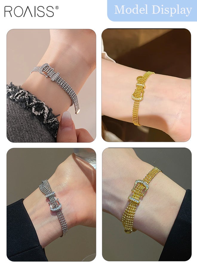 رويس سواران فاخران من الفولاذ المقاوم للصدأ بسلسلة ميلانو مع مشبك مميز، أساور من شريط الساتان بتصميم إبداعي عتيق، تصميم فريد، مناسب للارتداء اليومي والهدايا - Image 4