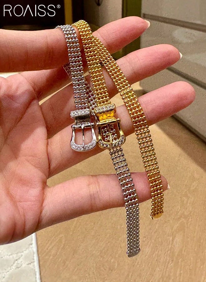 رويس سواران فاخران من الفولاذ المقاوم للصدأ بسلسلة ميلانو مع مشبك مميز، أساور من شريط الساتان بتصميم إبداعي عتيق، تصميم فريد، مناسب للارتداء اليومي والهدايا - Image 5