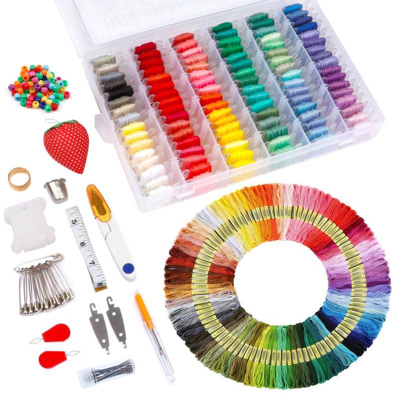 Inscraft INSCRAFT Embroidery Floss Kit 364 Pack Embroidery Cross Stitch Kit with 200 Colors Friendship Bracelets Floss and Cross Stitch Tools for Embroidery and Friendship Bracelet String Make 