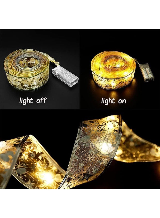Ailily Christmas Tree Decorations String Lights 32ft 100 LED Lights Copper Wire Ribbon Bows Lights for Party Weddings Holiday Christmas Tree Decorations (Gold Warm Light Battery Powered) - Image 5