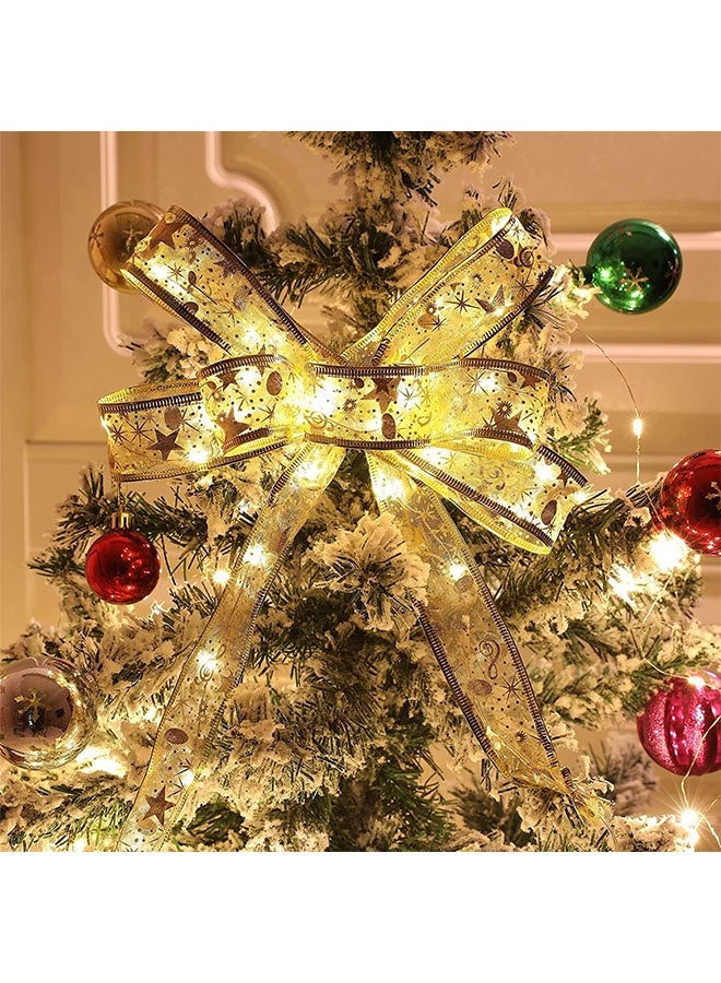 Ailily Christmas Tree Decorations String Lights 32ft 100 LED Lights Copper Wire Ribbon Bows Lights for Party Weddings Holiday Christmas Tree Decorations (Gold Warm Light Battery Powered) - Image 3