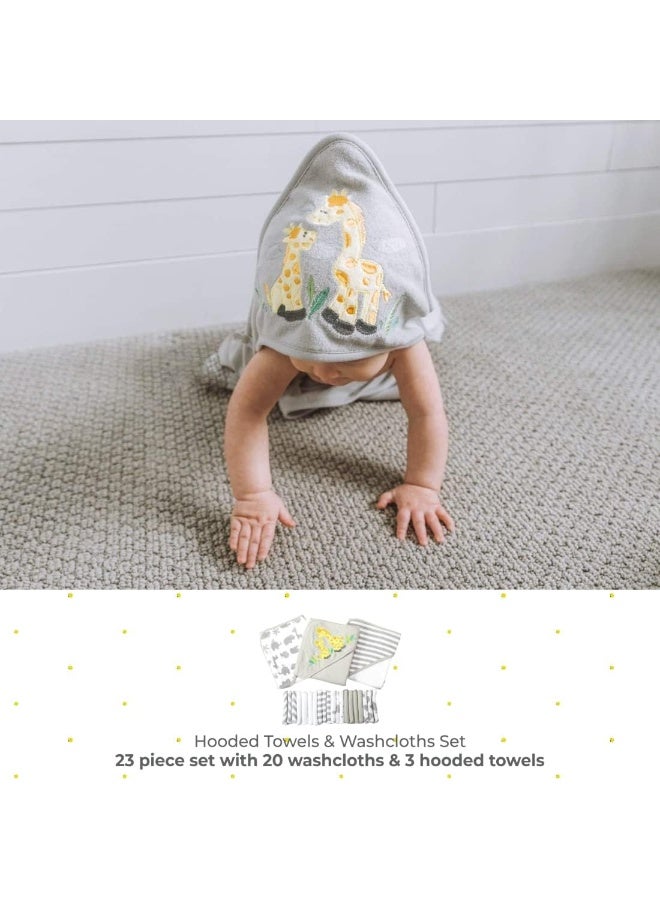 Spasilk Bath Hooded Towels & Washcloths Set for Babies, 23-Piece Gift Set, Grey - Image 2