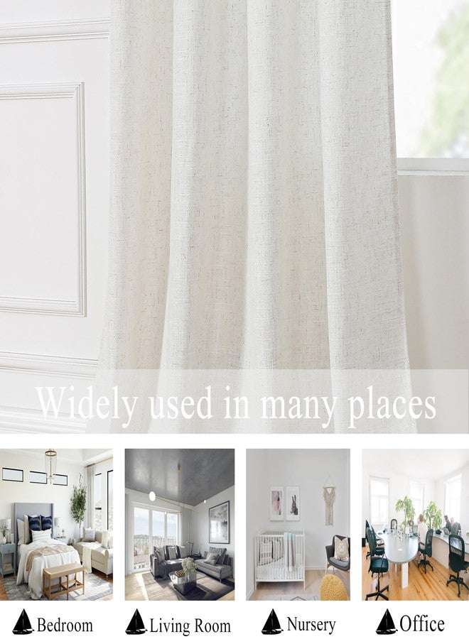 Randall Cream White Linen Semi Sheer Curtain Panels 95 Inches Long with Grommet Top Rustic Farmhouse Window Treatment Drapery for Bedroom Living Room, 54"x95"x2, Cream White/Linen - Image 2