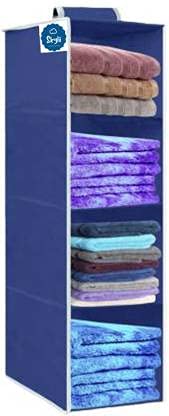 SKYLII Hanging Organizer 4 Shelves NonWoven Foldable and Universal Fit Closet Organizer Collapsible Pack of 1 Pc Blue - Image 1