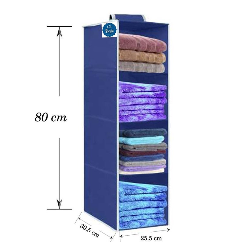 SKYLII Hanging Organizer 4 Shelves NonWoven Foldable and Universal Fit Closet Organizer Collapsible Pack of 1 Pc Blue - Image 2