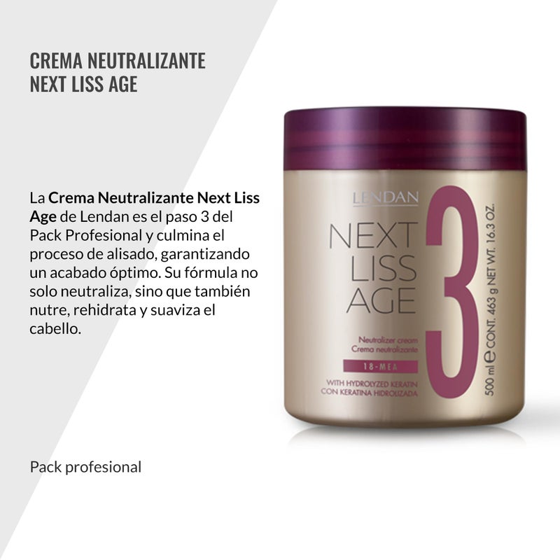 Lendan - Hair Conditioner - Neutralizing Cream Next Liss Age NÂº3-500ml - Step 3 Professional Pack - Completes the Straightening Process - Nourishes, Hydrates, and Soften - Long-Lasting Straightening - Image 2