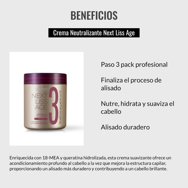 Lendan - Hair Conditioner - Neutralizing Cream Next Liss Age NÂº3-500ml - Step 3 Professional Pack - Completes the Straightening Process - Nourishes, Hydrates, and Soften - Long-Lasting Straightening - Image 3