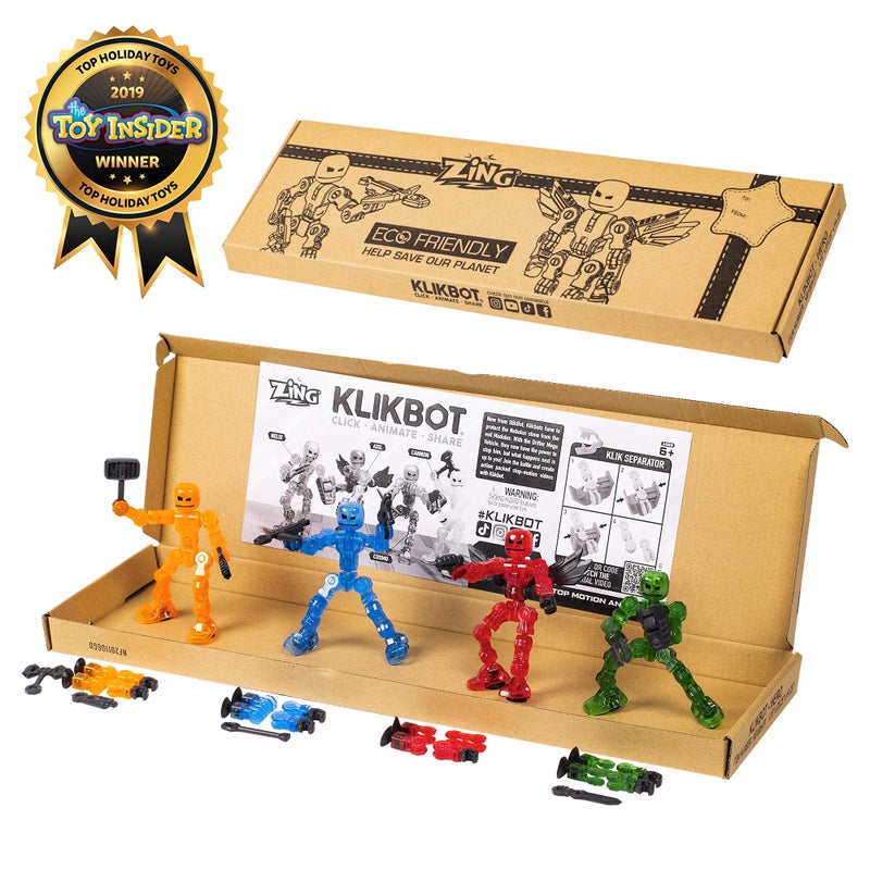 Zing Klikbot, Complete Set of 4 Poseable Action Figures with Weapons, Translucent, Create Stop Motion Animation, for Ages 6 and Up (Series 1 Heroes) - Image 2