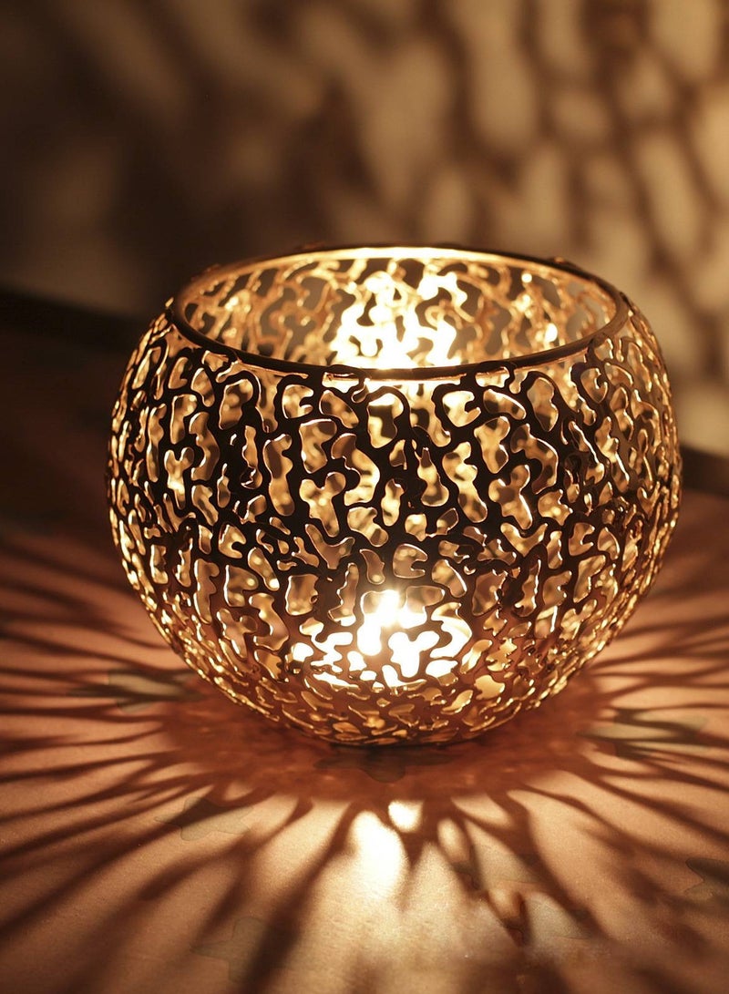 ARNOTEC Ramadan Modern Electroplated Metal Candle Holder, Decorative Iron Tealight Lantern with Hollow Geometric Sphere Design, Romantic Light & Shadow Tabletop Decor for Home & Bedroom – Silver 11×11×9 cm - Image 4