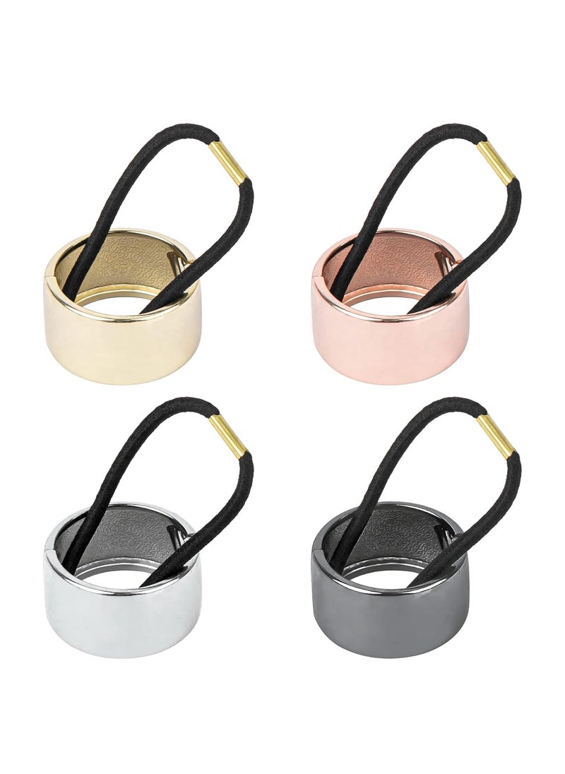 AUEAR - AUEAR Brushed Metal Expandable Hair Cuff Ponytail Holder Elastic Tie for Women Girls Rings Set 4 Pack Style 1 - Image 1