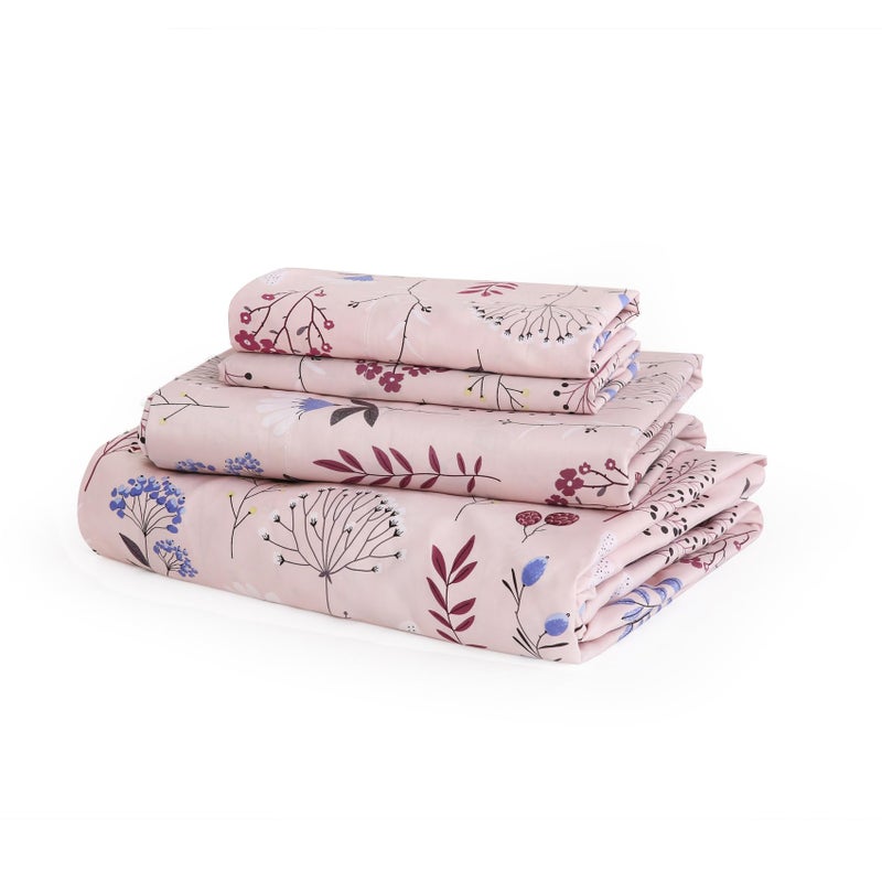 JSD Pink Floral Cotton Sheet Set Full Size, 300 TC Sateen Cotton Bed Sheets Extra Deep Pocket, Soft Smooth Breathable - Image 1