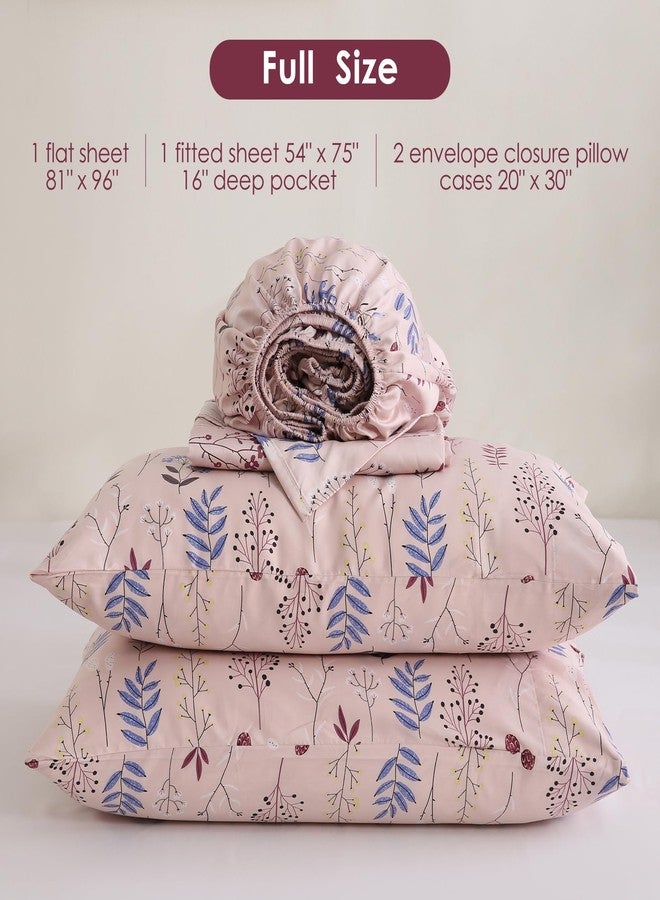 JSD Pink Floral Cotton Sheet Set Full Size, 300 TC Sateen Cotton Bed Sheets Extra Deep Pocket, Soft Smooth Breathable - Image 2