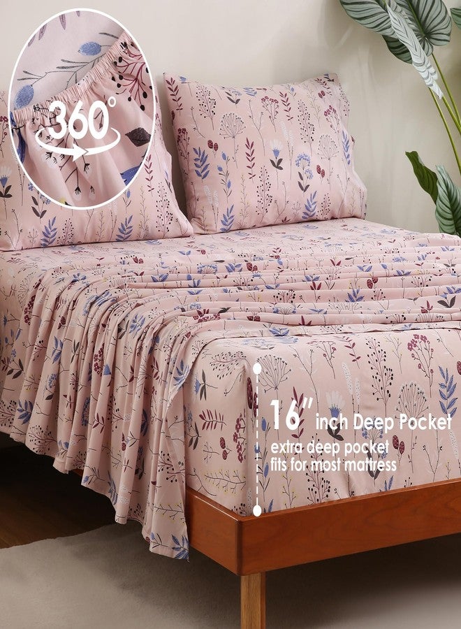 JSD Pink Floral Cotton Sheet Set Full Size, 300 TC Sateen Cotton Bed Sheets Extra Deep Pocket, Soft Smooth Breathable - Image 5