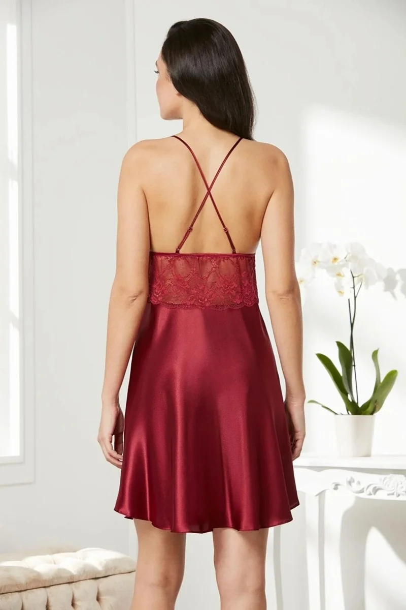 بيير كاردان 850 Women's Satin Lace Nightgown-Burgundy