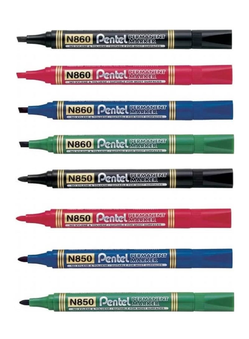 Pentel 8-Piece Permanent Marker Bullet And Chisel Tips Multicolour - Image 1