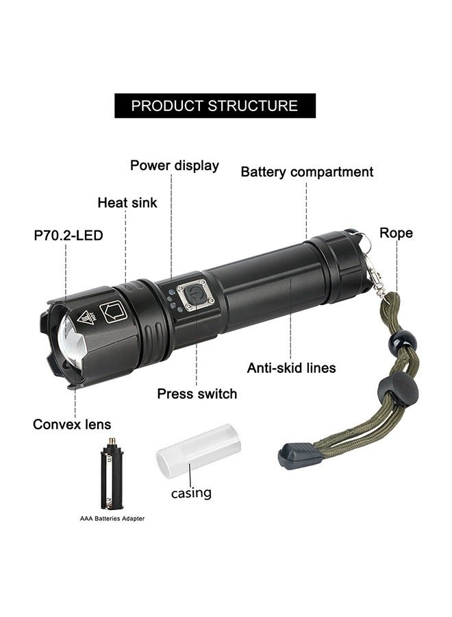 Outdoor Lumen Flashlight, XHP70.2 Rechargeable LED Flashlight, IP67 Waterproof Zoomable Tactical - Image 4