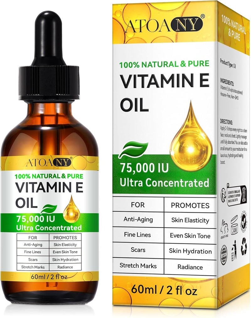 ZODENIS Vitamin E Oil for Skin Face Body Hair 100 Natural Pure Vitamin E Oil for Scars Winkles Dry Skin Blend 75000 IU Body Bath Moisturizing Stretch Marks 2Fl Oz - Image 1