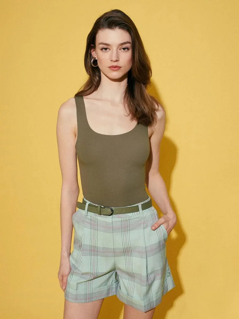 ديلفين Dilvin Fitted Sleeveless Cotton-blend Cami Blouse