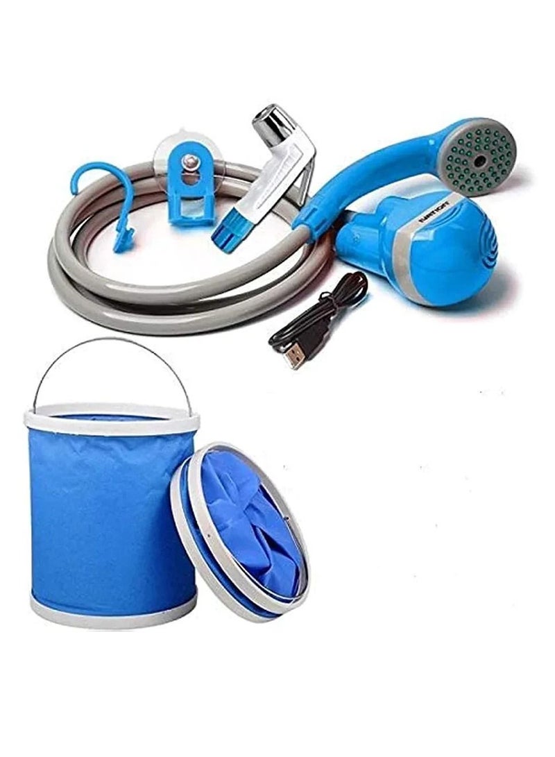 DIGI CORE Outdoor Handheld Bidet Camping Shower With Bucket Blue/Grey - Image 1