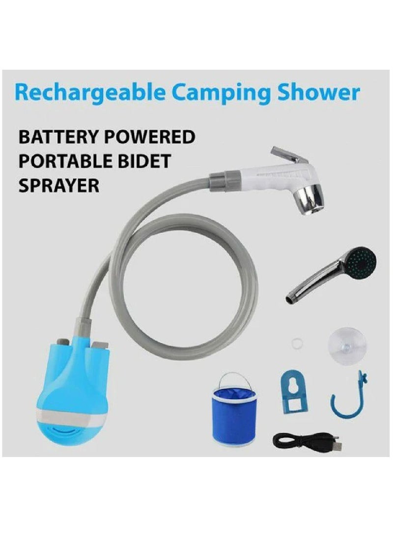 DIGI CORE Outdoor Handheld Bidet Camping Shower With Bucket Blue/Grey - Image 3