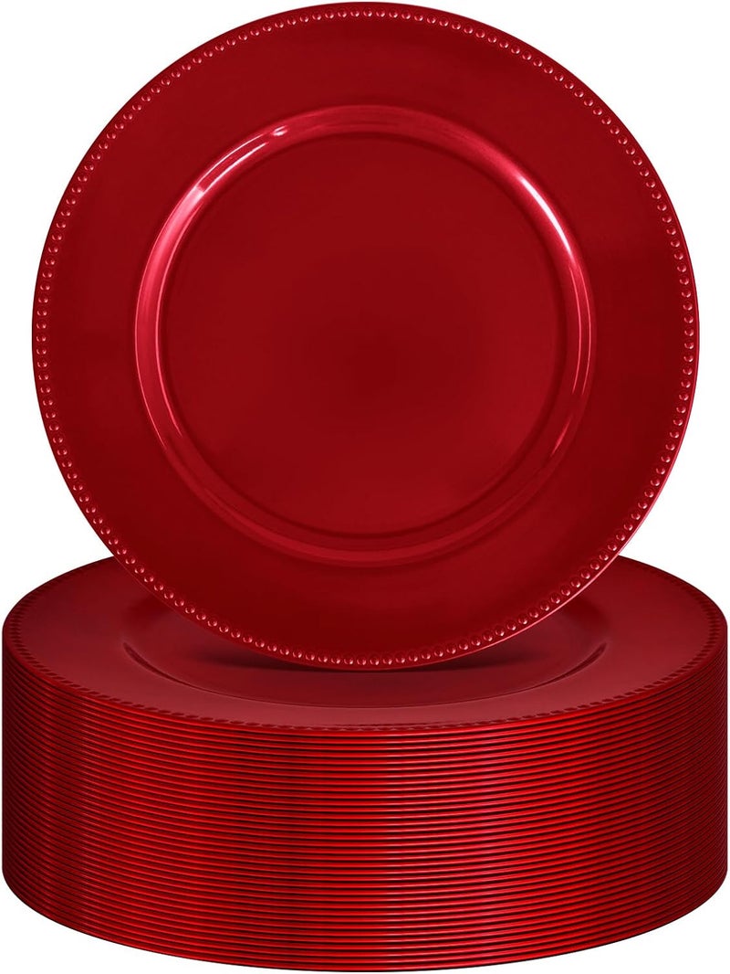 FXKS 36 Pcs Red Charger Plates Round Charger Plates13 Inch Bulk Wedding Dinner Elegant Reusable Plastic Chargers Plates Wedding Holiday Party Baby Shower Event Decoration Red - Image 1