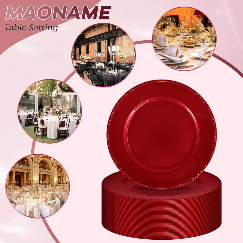 FXKS 36 Pcs Red Charger Plates Round Charger Plates13 Inch Bulk Wedding Dinner Elegant Reusable Plastic Chargers Plates Wedding Holiday Party Baby Shower Event Decoration Red - Image 4