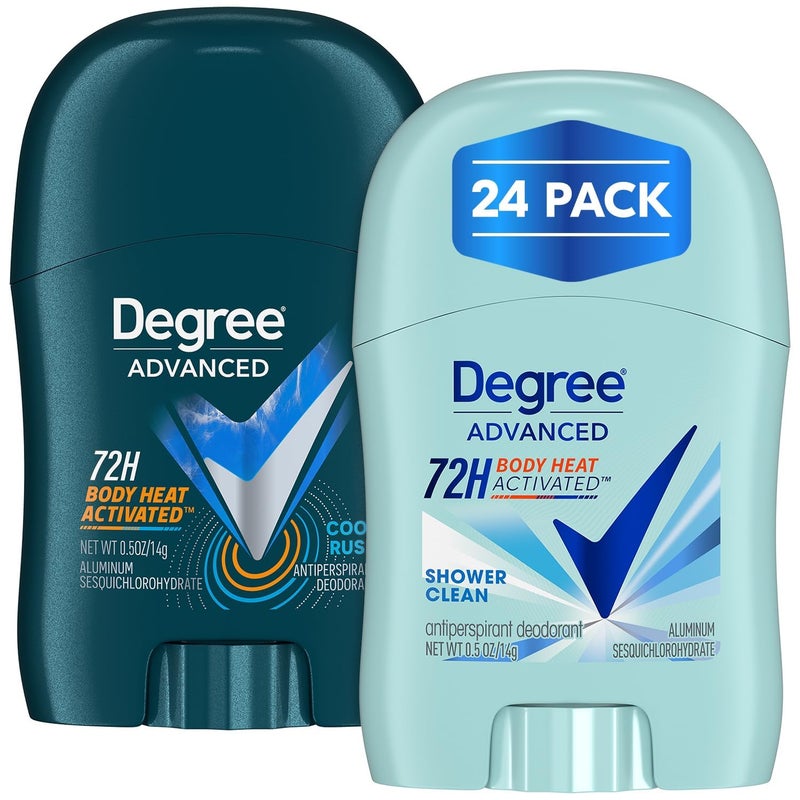 Degree Travel Deodorant Variety 24Pack 12 Cool Rush  12 Shower Clean  72H Body Heat Activated Mini Antiperspirant 05 Oz Ea