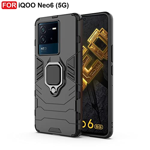 CEDO Kickstand Cover for iQOO Neo 6 (5G) Rugged Case | Built-in Stand Rotating Ring Holder | Military Grade Armor Bumper Back Cover (Black) - Image 2