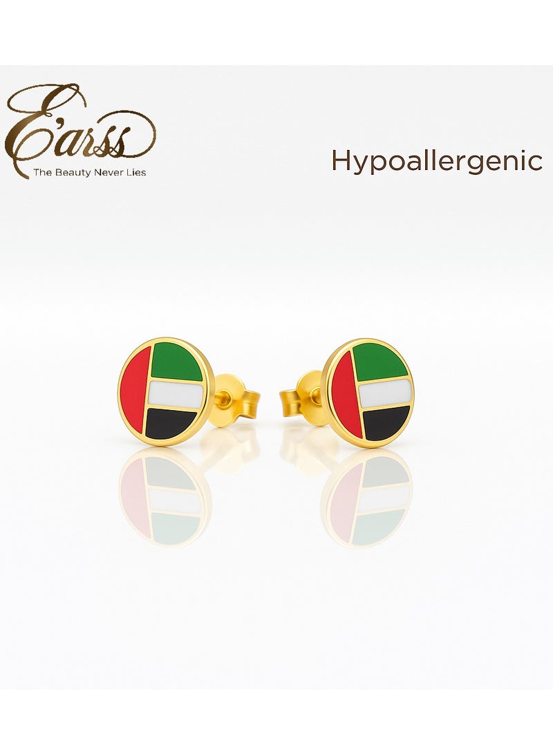 Earss Round Shaped UAE Flag Earrings | Stainless Steel | Gold Plated - Image 3