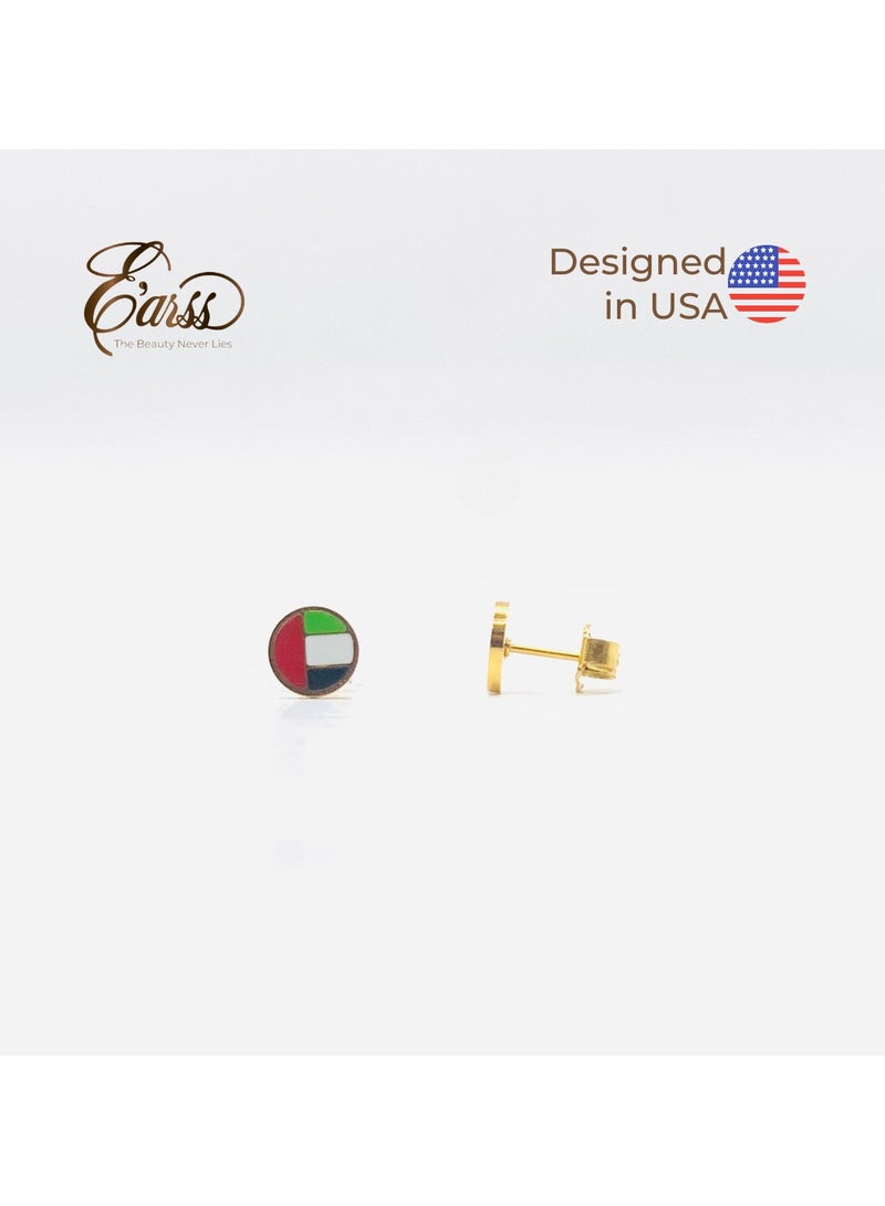 Earss Round Shaped UAE Flag Earrings | Stainless Steel | Gold Plated - Image 2