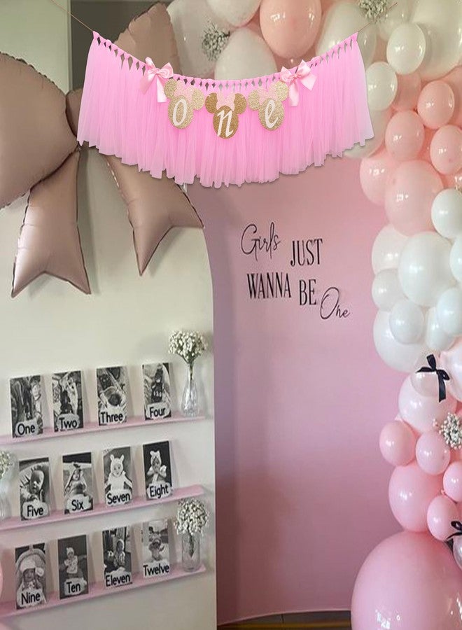 MUWEOL Mouse One High Chair Banner - Mouse Theme First Birthday Party Banner for Little Girls,Pink 1st Birthday Decoration Garland (pink mouse banner) - Image 5