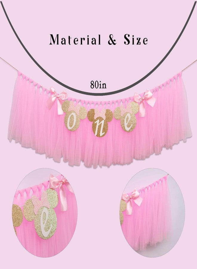 MUWEOL Mouse One High Chair Banner - Mouse Theme First Birthday Party Banner for Little Girls,Pink 1st Birthday Decoration Garland (pink mouse banner) - Image 2