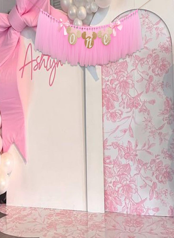 MUWEOL Mouse One High Chair Banner - Mouse Theme First Birthday Party Banner for Little Girls,Pink 1st Birthday Decoration Garland (pink mouse banner) - Image 4