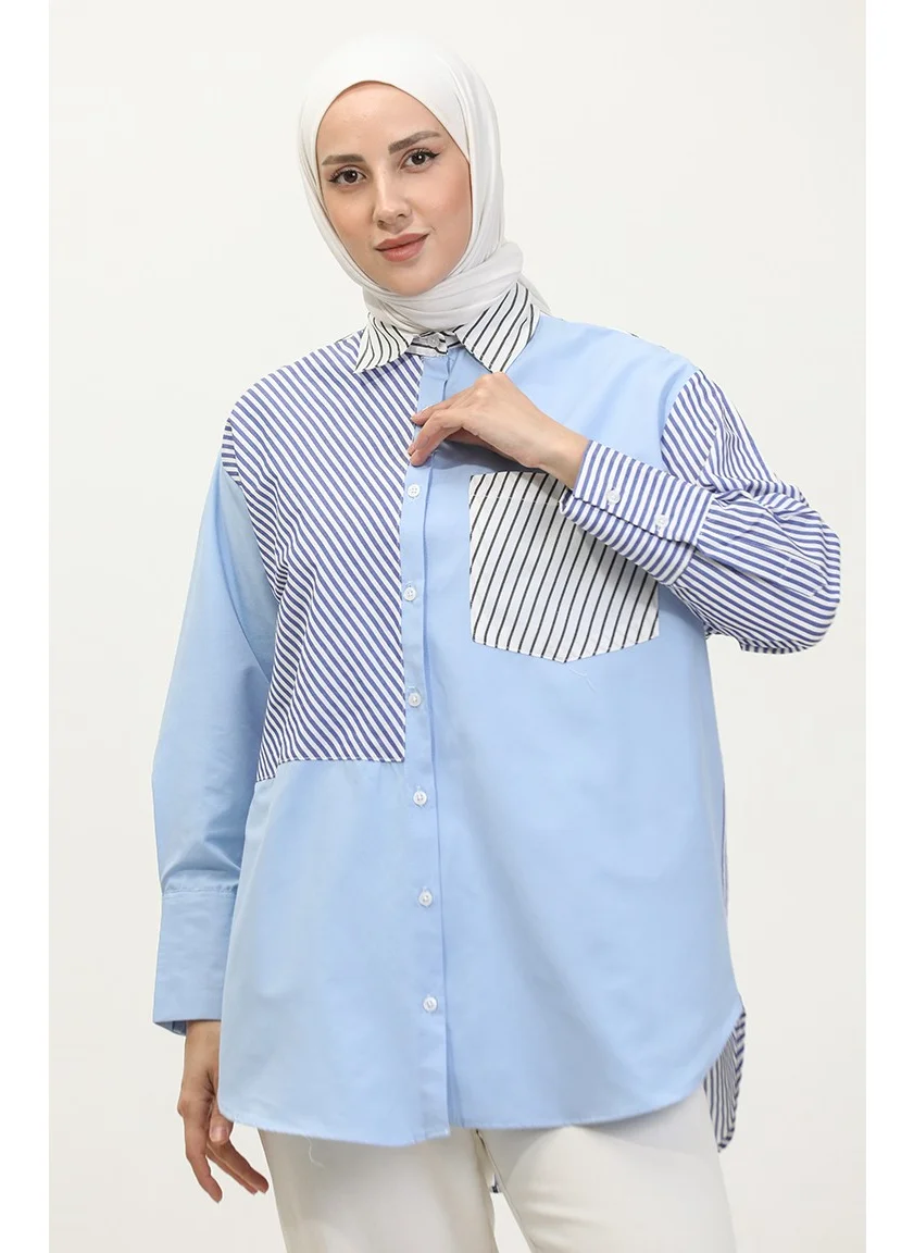 سيفا ميرفي Garnished Striped Shirt 4811B-01 Blue