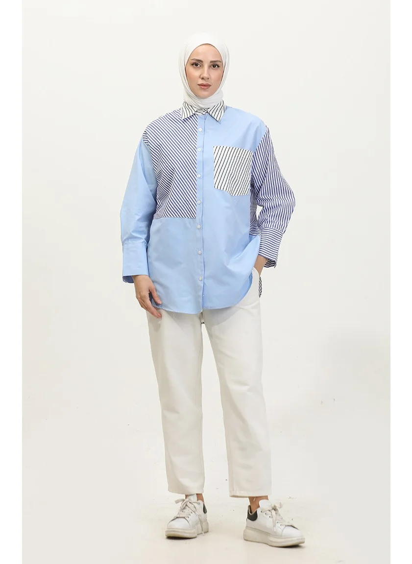 سيفا ميرفي Garnished Striped Shirt 4811B-01 Blue