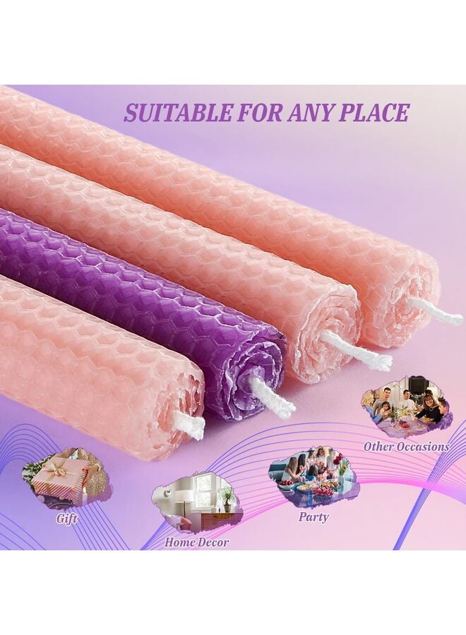 LAMAY 4PCS Beeswax Taper Candle, Drip-Proof Hand-Rolled, Great for Home, Holidays, Weddings, Women's Gifts (Pink Purple) - Image 2