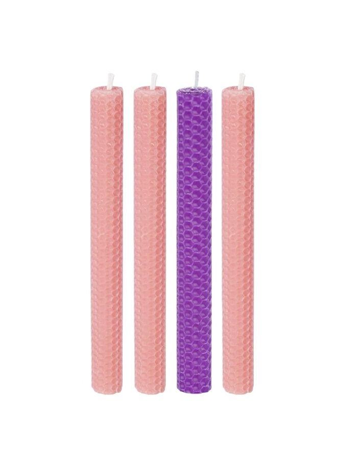 LAMAY 4PCS Beeswax Taper Candle, Drip-Proof Hand-Rolled, Great for Home, Holidays, Weddings, Women's Gifts (Pink Purple) - Image 1