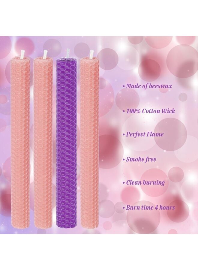 LAMAY 4PCS Beeswax Taper Candle, Drip-Proof Hand-Rolled, Great for Home, Holidays, Weddings, Women's Gifts (Pink Purple) - Image 3