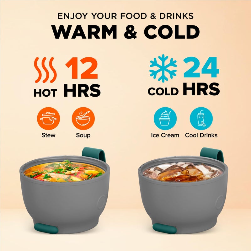 ENERGIFY Vacuum Insulated Food Jar. Large 17oz Bowl incl. Folding Spoon, Cup. Wide Mouth Keep Hot & Cold Drinks Soup Lunch Container for Adults. BPA-Free Stainless Steel, Proof Brilliant Green - Image 3
