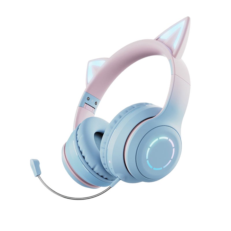 Glowing Cat Ear Headphones Foldable Over Ear Gaming Headset with Colorful Lights Wireless BT5.3 Earphone with Detachable Microphone 3.5mm Wired Music Headphone Foldable Adjustable Headband - Image 1